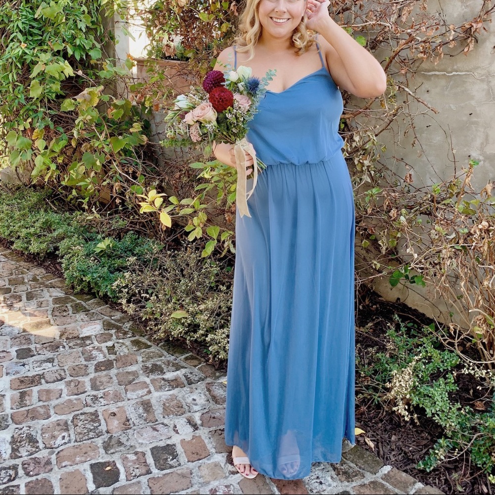 Spaghetti Strap Mesh Blouson Bridesmaid Dress